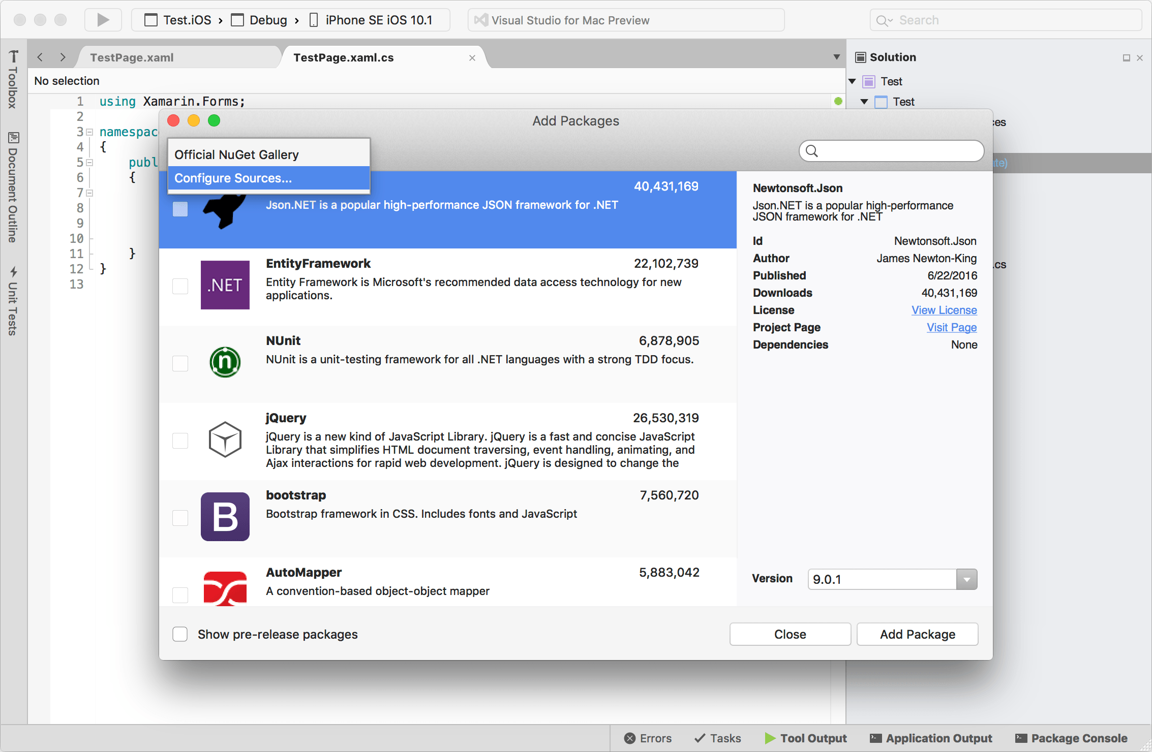 visual studio for mac no options after configure your form